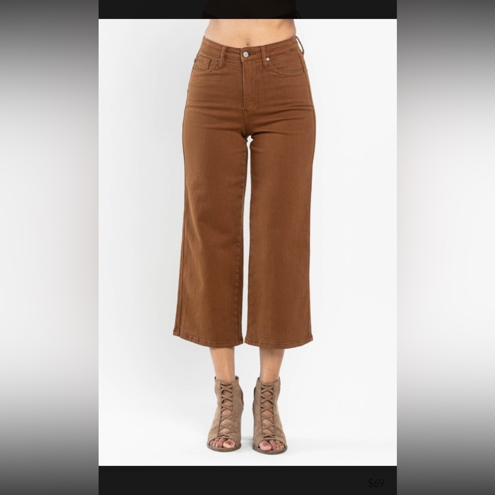 Brown Wide-Leg Cropped Pants